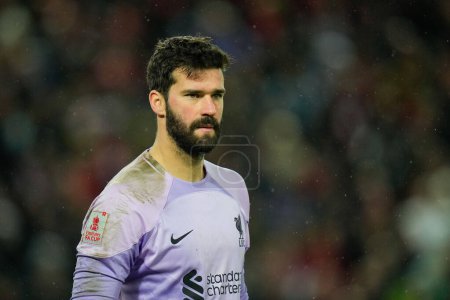 Téléchargez les photos : Alisson Becker #1 of Liverpool during the Emirates FA Cup Third Round match Liverpool vs Wolverhampton Wanderers at Anfield, Liverpool, United Kingdom, 7th January 202 - en image libre de droit