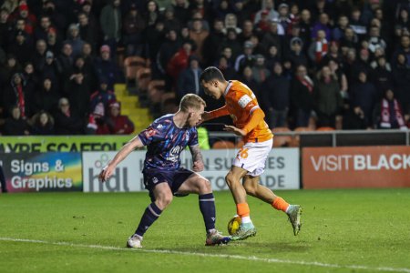 Photo for Ian Poveda #26 of Blackpool scores to make it 2-0 during the Emirates FA Cup Third Round match Blackpool vs Nottingham Forest at Bloomfield Road, Blackpool, United Kingdom, 7th January 202 - Royalty Free Image