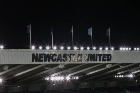 Téléchargez les photos : General view of the flags flying on top of the stand at St. James's Park, Home of Newcastle United during the Carabao Cup Quarter Final match Newcastle United vs Leicester City at St. James's Park, Newcastle, United Kingdom, 10th January 202 - en image libre de droit