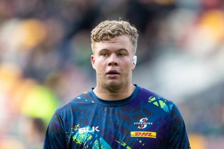 Photo for Connor Evans of DHL Stormers during the pre-match warm-up ahead of the European Champions Cup match London Irish vs Stormers at the Gtech Community Stadium, Brentford, United Kingdom, 15th January 202 - Royalty Free Image