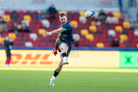 Photo for Stefan Ungerer of DHL Stormers during the pre-match warm-up ahead of the European Champions Cup match London Irish vs Stormers at the Gtech Community Stadium, Brentford, United Kingdom, 15th January 202 - Royalty Free Image