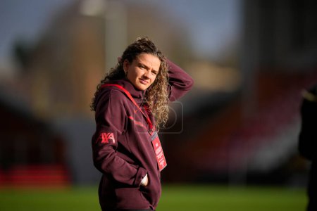 Photo for Leanne Kiernan #9 of Liverpool Women inspects the pitch before the The Fa Women's Super League match Manchester United Women vs Liverpool Women at Leigh Sports Village, Leigh, United Kingdom, 15th January 202 - Royalty Free Image