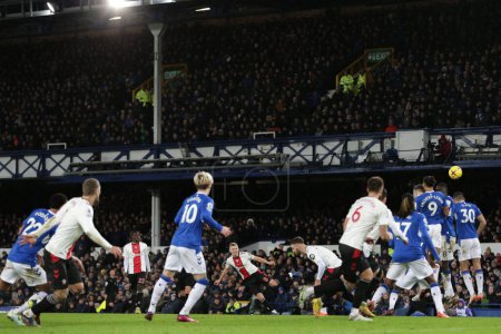 Photo for James Ward-Prowse #8 of Southampton scores to make it 1-2 during the Premier League match Everton vs Southampton at Goodison Park, Liverpool, United Kingdom, 14th January 202 - Royalty Free Image
