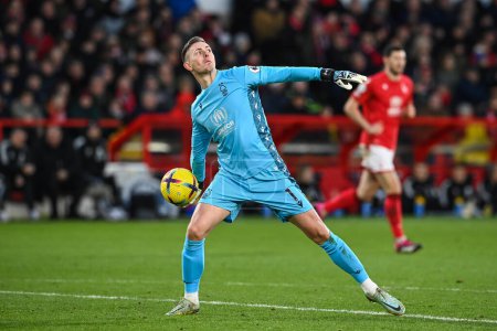 Photo for Dean Henderson #1 of Nottingham Forest in action during the Premier League match Nottingham Forest vs Leicester City at City Ground, Nottingham, United Kingdom, 14th January 202 - Royalty Free Image