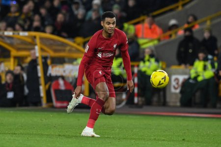 Téléchargez les photos : Cody Gakpo #18 of Liverpool breaks with the ball during the Emirates FA Cup Third Round Replay match Wolverhampton Wanderers vs Liverpool at Molineux, Wolverhampton, United Kingdom, 17th January 202 - en image libre de droit