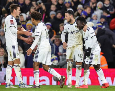 Photo for Wilfried Gnonto #29 of Leeds United celebrates his goal to make it 3-0 during the Emirates FA Cup Third Round replay Leeds United vs Cardiff City at Elland Road, Leeds, United Kingdom, 18th January 202 - Royalty Free Image