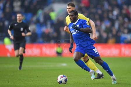 Photo for Sheyi Ojo #10 of Cardiff City  in action during the game  during the Sky Bet Championship match Cardiff City vs Millwall at Cardiff City Stadium, Cardiff, United Kingdom, 21st January 202 - Royalty Free Image
