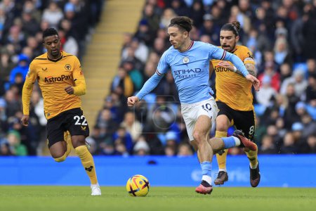 Photo for Jack Grealish #10 of Manchester City  in action during the Premier League match Manchester City vs Wolverhampton Wanderers at Etihad Stadium, Manchester, United Kingdom, 22nd January 202 - Royalty Free Image