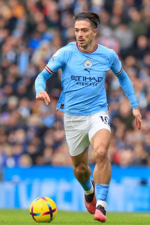 Photo for Jack Grealish #10 of Manchester City runs with the ball during the Premier League match Manchester City vs Wolverhampton Wanderers at Etihad Stadium, Manchester, United Kingdom, 22nd January 202 - Royalty Free Image