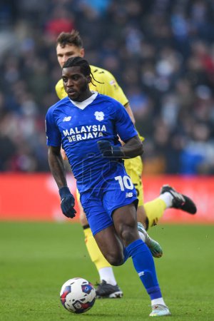 Photo for Sheyi Ojo #10 of Cardiff City  in action during the game  during the Sky Bet Championship match Cardiff City vs Millwall at Cardiff City Stadium, Cardiff, United Kingdom, 21st January 202 - Royalty Free Image