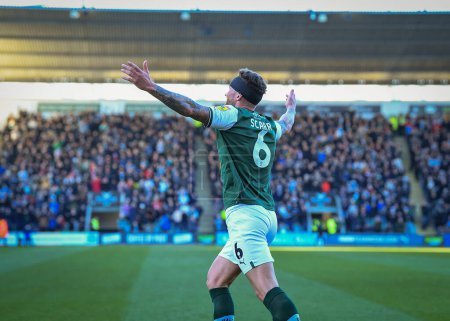Photo for GOAL Plymouth Argyle defender Dan Scarr  (6) celebrates a goal to make it 1-0  during the Sky Bet League 1 match Plymouth Argyle vs Cheltenham Town at Home Park, Plymouth, United Kingdom, 21st January 202 - Royalty Free Image