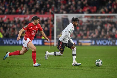 Photo pour Fred #17 of Manchester United breaks with the ball during the Carabao Cup Semi-Finals match Nottingham Forest vs Manchester United at City Ground, Nottingham, United Kingdom, 25th January 202 - image libre de droit
