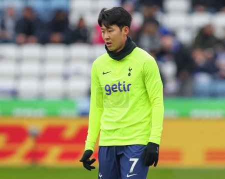 Photo for Son Heung-Min #7 of Tottenham Hotspur during the pre-game warm up ahead of the Premier League match Leicester City vs Tottenham Hotspur at King Power Stadium, Leicester, United Kingdom, 11th February 202 - Royalty Free Image