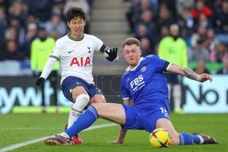 Photo for Son Heung-Min #7 of Tottenham Hotspur passes the ball during the Premier League match Leicester City vs Tottenham Hotspur at King Power Stadium, Leicester, United Kingdom, 11th February 202 - Royalty Free Image