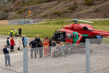 Photo for The Prince and Princess of Wales visit South Wales at Llanelli Air Ambulance HQ, Llanelli , United Kingdom, 28th February 2023 - Royalty Free Image