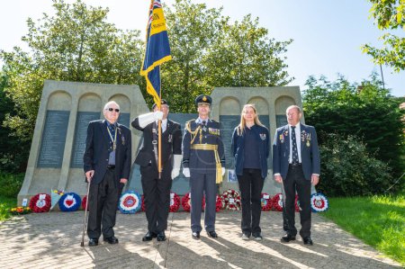 Photo for Veterans and members of 617 Squadron and the Royal Air Force attend a service of remembrance for the 80th Anniversary of the Dambusters Raid at the memorials in Woodhall Spa, UK, 20th May 2023 - Royalty Free Image