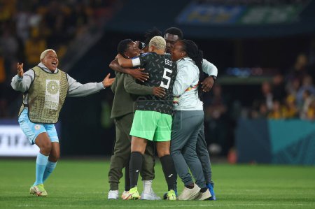 Foto de Nigeria celebra ganar 2-3 durante el partido FIFA Copa Mundial Femenina 2023 Grupo B Australia Mujeres vs Nigeria Mujeres en el Suncorp Stadium, Brisbane, Australia, 27 de julio de 2023 - Imagen libre de derechos