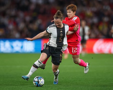 Photo for Moon Mi-ra #12 of South Korea and Marina Hegering #5 of Germany  battle for the ball during the FIFA Women's World Cup 2023 Group H match South Korea vs Germany Women at Suncorp Stadium, Brisbane, Australia, 3rd August 2023 - Royalty Free Image
