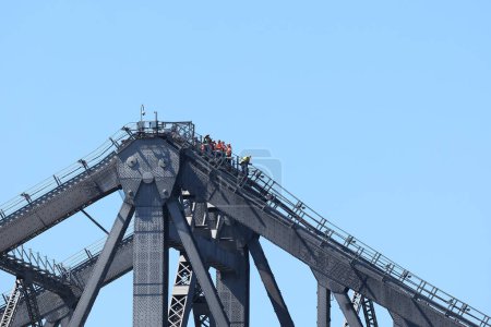 Photo for Publicis seen on The Story Bridge prior to the Royal Australian Air Force aka RAAF practice flypast over the city of Brisbane, Brisbane, Australia, 1st September 2023 - Royalty Free Image