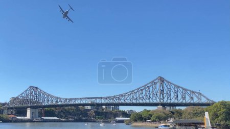 Photo for The Royal Australian Air Force aka RAAF practice flypast over the city of Brisbane, Brisbane, Australia, 1st September 2023 - Royalty Free Image