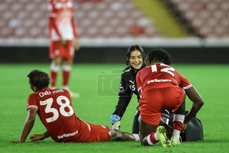 Photo for Theo Chapman #38 of Barnsley receives treatment during the EFL Trophy match Barnsley vs Manchester City U21 at Oakwell, Barnsley, United Kingdom, 26th September 2023 - Royalty Free Image