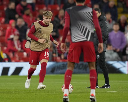 Photo for Harvey Elliott #19 of Liverpool warms up before the UEFA Europa League match Liverpool vs Union Saint-Gilloise at Anfield, Liverpool, United Kingdom, 5th October 202 - Royalty Free Image