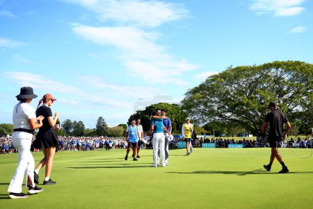 Téléchargez les photos : Min Woo Lee, d'Australie, célèbre la victoire du Fortinet Australian PGA Championship au Royal Queensland Golf Club, Brisbane, Australie, le 26 novembre 2023 - en image libre de droit