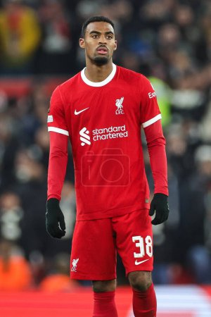 Photo for Ryan Gravenberch #38 of Liverpool during the UEFA Europa League Group E match Liverpool vs LASK at Anfield, Liverpool, United Kingdom, 30th November 2023 - Royalty Free Image