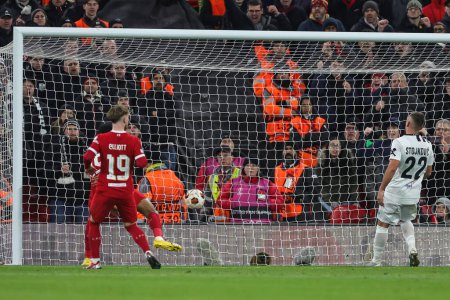 Foto de Cody Gakpo # 18 de Liverpool marca 2-0 durante el partido UEFA Europa League Group E Liverpool vs LASK en Anfield, Liverpool, Reino Unido, el 30 de noviembre de 2023 - Imagen libre de derechos
