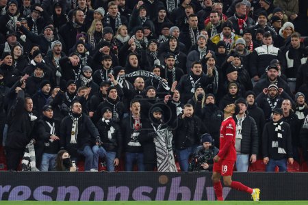 Photo for Cody Gakpo #18 of Liverpool reacts to missing a chance on goal during the UEFA Europa League Group E match Liverpool vs LASK at Anfield, Liverpool, United Kingdom, 30th November 2023 - Royalty Free Image