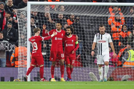 Photo for Cody Gakpo #18 of Liverpool celebrates his goal to make it 2-0 during the UEFA Europa League Group E match Liverpool vs LASK at Anfield, Liverpool, United Kingdom, 30th November 2023 - Royalty Free Image