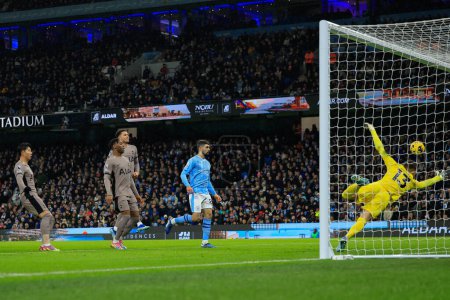 Photo for Son Heung-Min #7 of Tottenham Hotspur scores an own goal to make it 1-1 during the Premier League match Manchester City vs Tottenham Hotspur at Etihad Stadium, Manchester, United Kingdom, 3rd December 2023 - Royalty Free Image