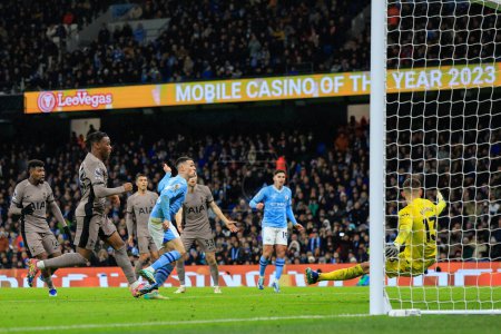 Photo for Phil Foden #47 of Manchester City scores a goal to make it 2-1 during the Premier League match Manchester City vs Tottenham Hotspur at Etihad Stadium, Manchester, United Kingdom, 3rd December 2023 - Royalty Free Image