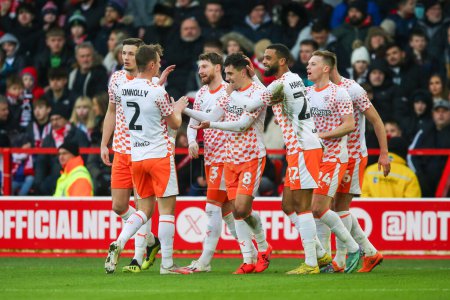 Photo for Albie Morgan of Blackpool celebrates his goal to make it 2-0 during the Emirates FA Cup Third Round match Nottingham Forest vs Blackpool at City Ground, Nottingham, United Kingdom, 7th January 202 - Royalty Free Image