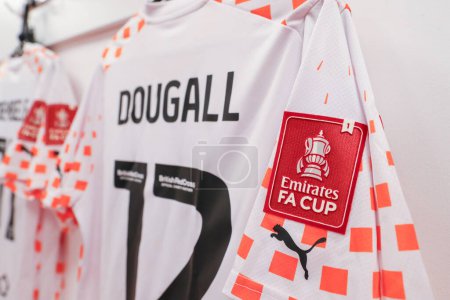 Photo for The Emirates FA Cup badge on Kenny Dougall of Blackpool shirt ahead of the Emirates FA Cup Third Round match Nottingham Forest vs Blackpool at City Ground, Nottingham, United Kingdom, 7th January 202 - Royalty Free Image