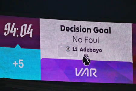 Photo for The big screen shows the VAR decision of no foul for the goal to make it 1-1 during the Premier League match Burnley vs Luton Town at Turf Moor, Burnley, United Kingdom, 12th January 2024 - Royalty Free Image
