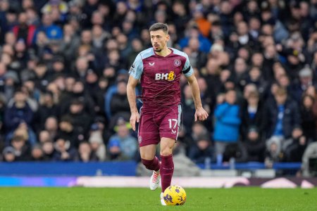 Photo for Clement Lenglet of Aston Villa breaks with the ball during the Premier League match Everton vs Aston Villa at Goodison Park, Liverpool, United Kingdom, 14th January 2024 - Royalty Free Image