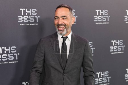 Photo for Former France International Youri Djorkaeff poses upon arrival to attend the Best FIFA Football Awards 2023 at Eventim Apollo, London, United Kingdom, 15th January 2024 - Royalty Free Image