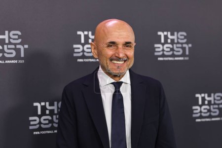 Photo for Italian Football Manager, Luciano Spalletti arrives on the Green Carpet ahead of The Best FIFA Football Awards 2023 at Apollo Theatre, London, United Kingdom, 15th January 2024 - Royalty Free Image