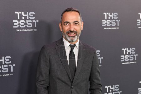 Photo for Former France International Youri Djorkaeff poses upon arrival to attend the Best FIFA Football Awards 2023 at Eventim Apollo, London, United Kingdom, 15th January 2024 - Royalty Free Image