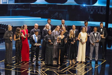 Photo for A group photograph of all the winners at the end of the Best FIFA Football Awards 2023 at Eventim Apollo, London, United Kingdom, 15th January 2024 - Royalty Free Image