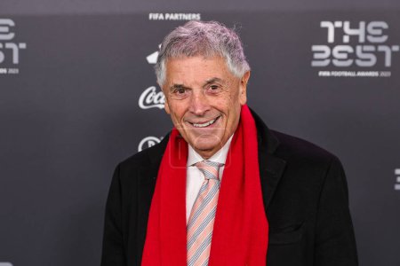 Photo for Arsenal's former vice-chairman David Dein poses upon arrival ahead of The Best FIFA Football Awards 2023 at Eventim Apollo, London, United Kingdom, 15th January 2024 - Royalty Free Image