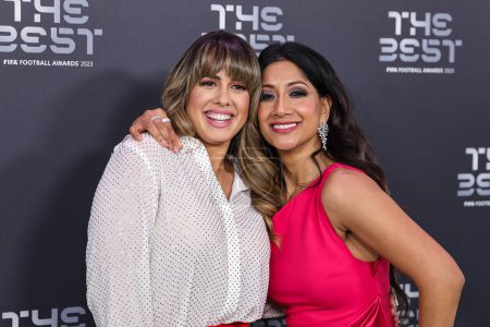 Photo for Duda Pavao and Reshmin Chowdhury and arrives on the Green Carpet ahead of The Best FIFA Football Awards 2023 at Apollo Theatre, London, United Kingdom, 15th January 2024 - Royalty Free Image