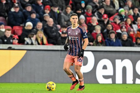 Photo for Nicols Domnguez of Nottingham Forest with the ball during the Premier League match Brentford vs Nottingham Forest at The Gtech Community Stadium, London, United Kingdom, 20th January 2024 - Royalty Free Image