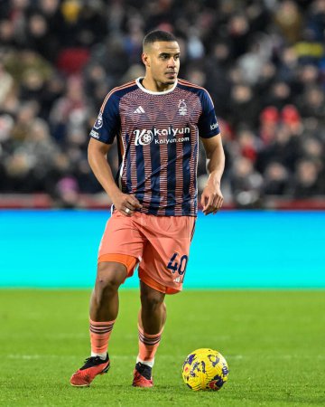 Photo for Murillo of Nottingham Forest with the ball during the Premier League match Brentford vs Nottingham Forest at The Gtech Community Stadium, London, United Kingdom, 20th January 202 - Royalty Free Image