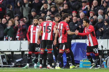 Photo for Ben Brereton Daz of Sheffield United is substituted off for Cameron Archer of Sheffield United during the Premier League match Sheffield United vs West Ham United at Bramall Lane, Sheffield, United Kingdom, 21st January 2024 - Royalty Free Image