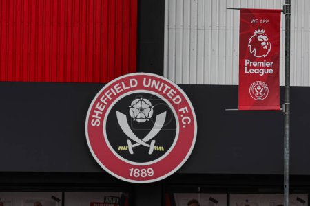 Foto de La insignia de Sheffield United frente a Bramall Lane durante el partido de la Premier League Sheffield United vs West Ham United en Bramall Lane, Sheffield, Reino Unido, 21 de enero 202 - Imagen libre de derechos
