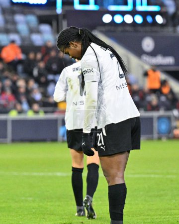 Photo for Khadija Shaw of Manchester City Women looks dejected as she misses a chance on goal, during the FA Women's League Cup match Manchester City Women vs Manchester United Women at Joie Stadium, Manchester, United Kingdom, 24th January 202 - Royalty Free Image