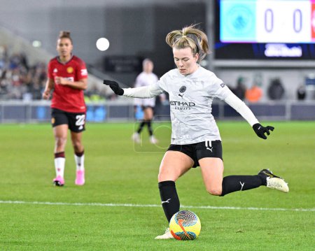 Photo for Lauren Hemp of Manchester City Women strikes the ball, during the FA Women's League Cup match Manchester City Women vs Manchester United Women at Joie Stadium, Manchester, United Kingdom, 24th January 202 - Royalty Free Image