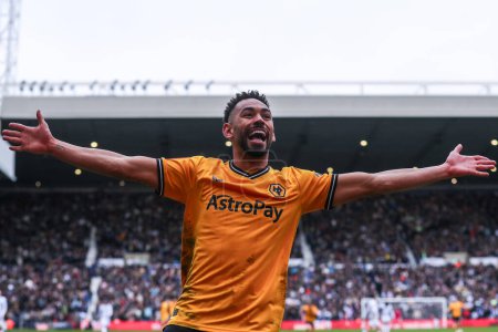 Photo for Matheus Cunha of Wolverhampton Wanderers celebrates his goal to make it 0-2 during the Emirates FA Cup Fourth Round match West Bromwich Albion vs Wolverhampton Wanderers at The Hawthorns, West Bromwich, United Kingdom, 28th January 202 - Royalty Free Image